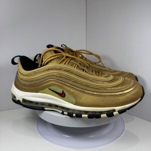 Nike Air Max 97 Metallic Gold Red Air Cushion Running Shoes Men's Size 13